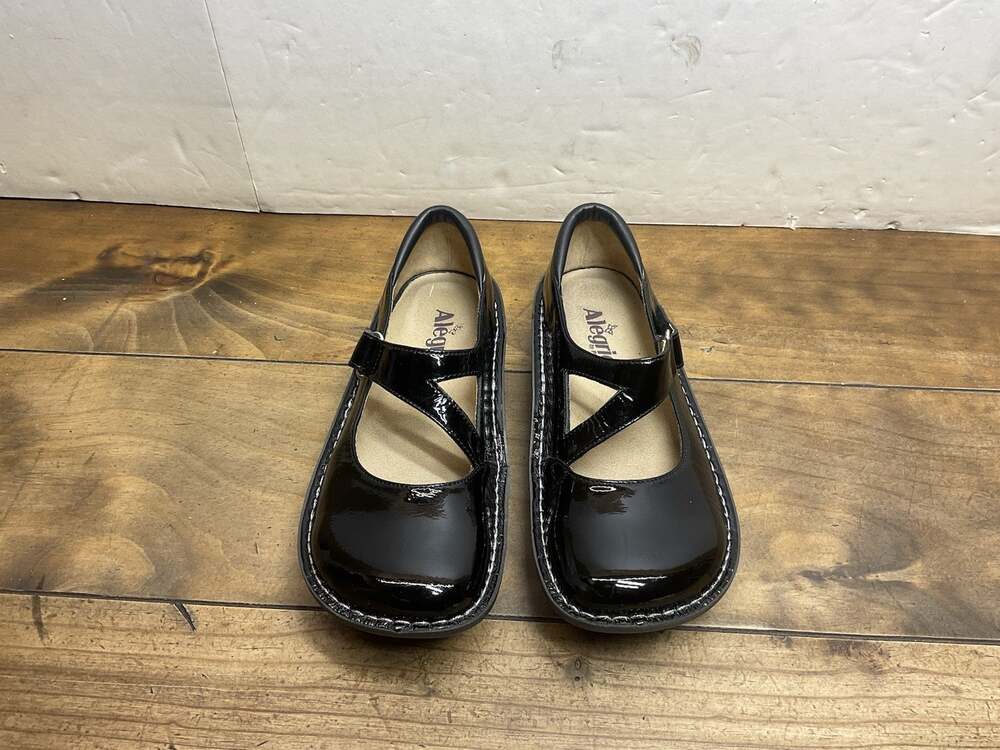 Alegria Day 101 Black Patent Leather Mary Jane Wedge Shoes EU 38 US 8